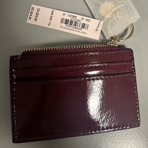 Victoria's Secret Patent Card Holder Keyring - Burgundy with Gold Hardware